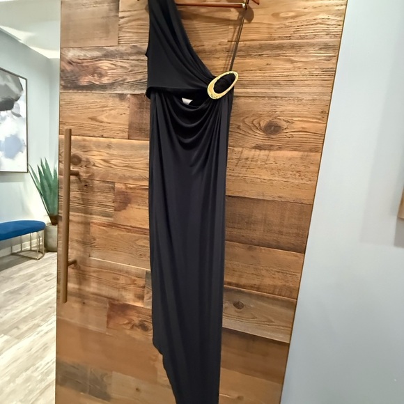 Bottega Veneta Cut-Out Gathered Black Midi Dress with Gold Embellishment NEW - Picture 6 of 13